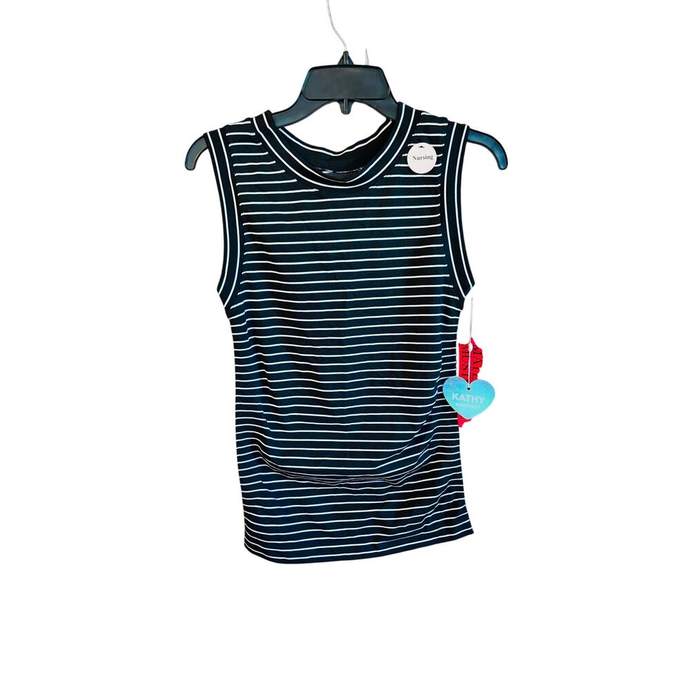 Kathy Maternity Black & White Striped Mock Neck Nursing Tank Top One Sz
